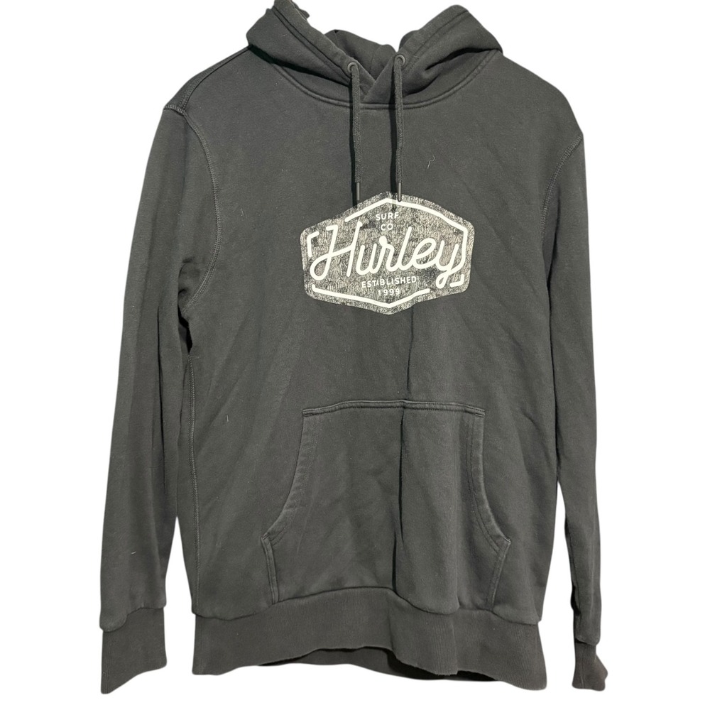 Hurley Hoodie Mens Medium Black Pull Over Skateboard Surfing Y2K Center Hit